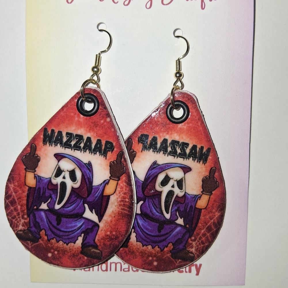 “WAZZAAAP” Ghost Statement Earrings – Fun, Bold, and Handmade